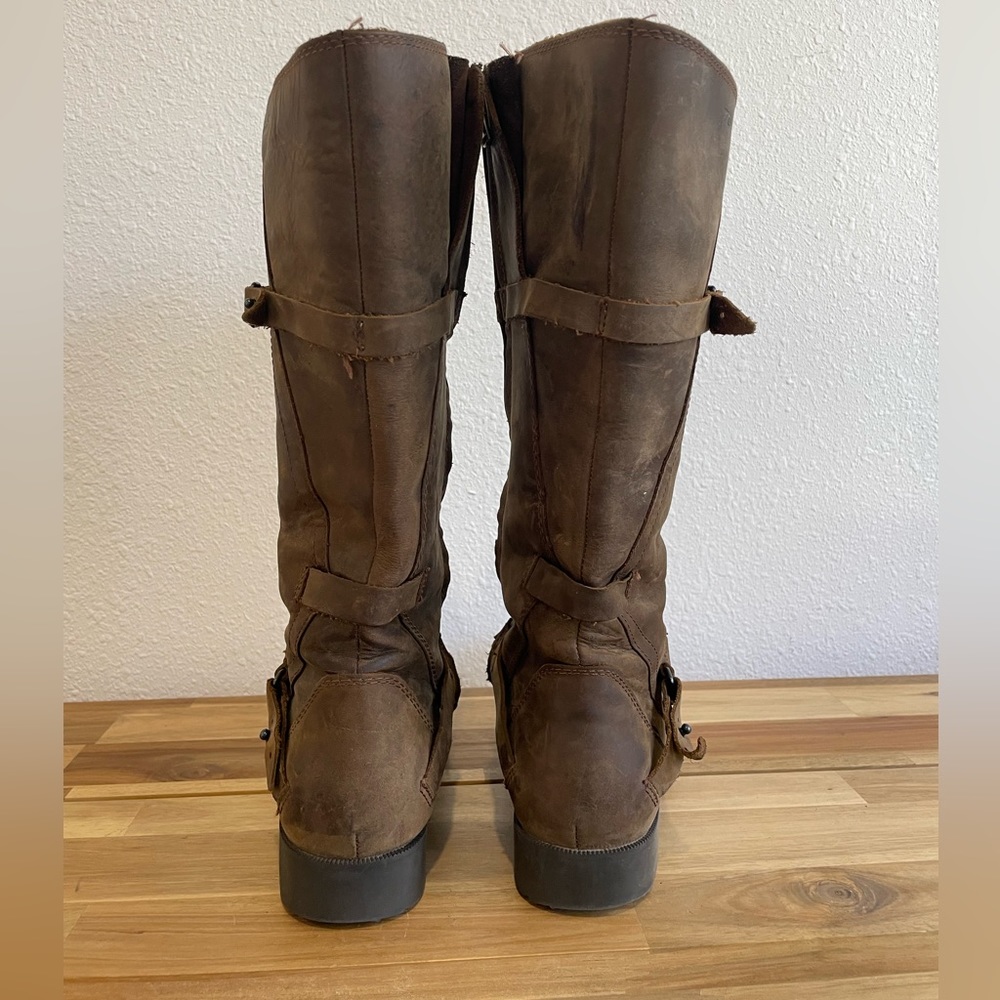 Teva | Brown De La Vina 1003011 Leather Side Zip Mid-Calf Riding Boots Size 8 - Picture 5 of 11